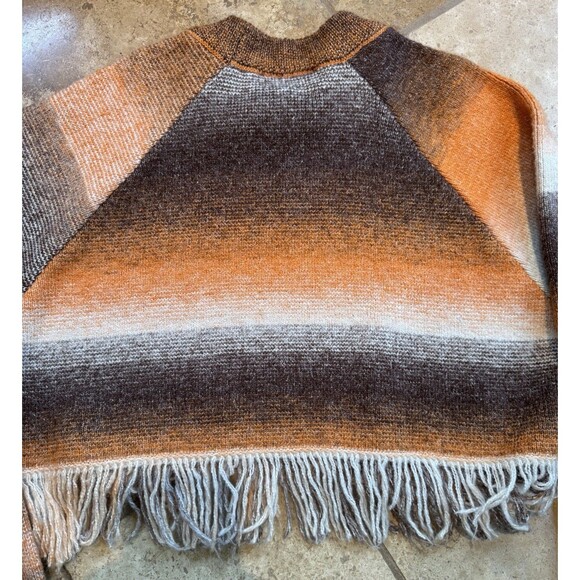 ZARA Boho Cropped Fringe Striped Pull Over Knit Sweater Brown Orange Size Small - Picture 3 of 10